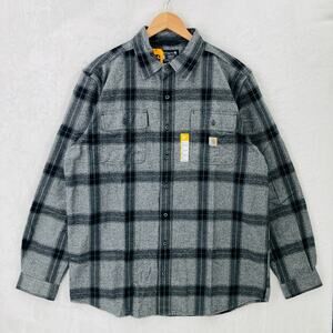 Carhartt Flannel Shirt Mens Large Tall Heavyweight Asphalt Gray Plaid New